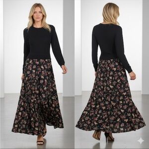 Jonathan Cass Vintage Flowing Floral Color Black Long Sleeve Dress Sz S